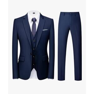 Brand New Men's Navy 3 Piece Suit Blazer, Vest & Pants Regular Fit Size: Medium